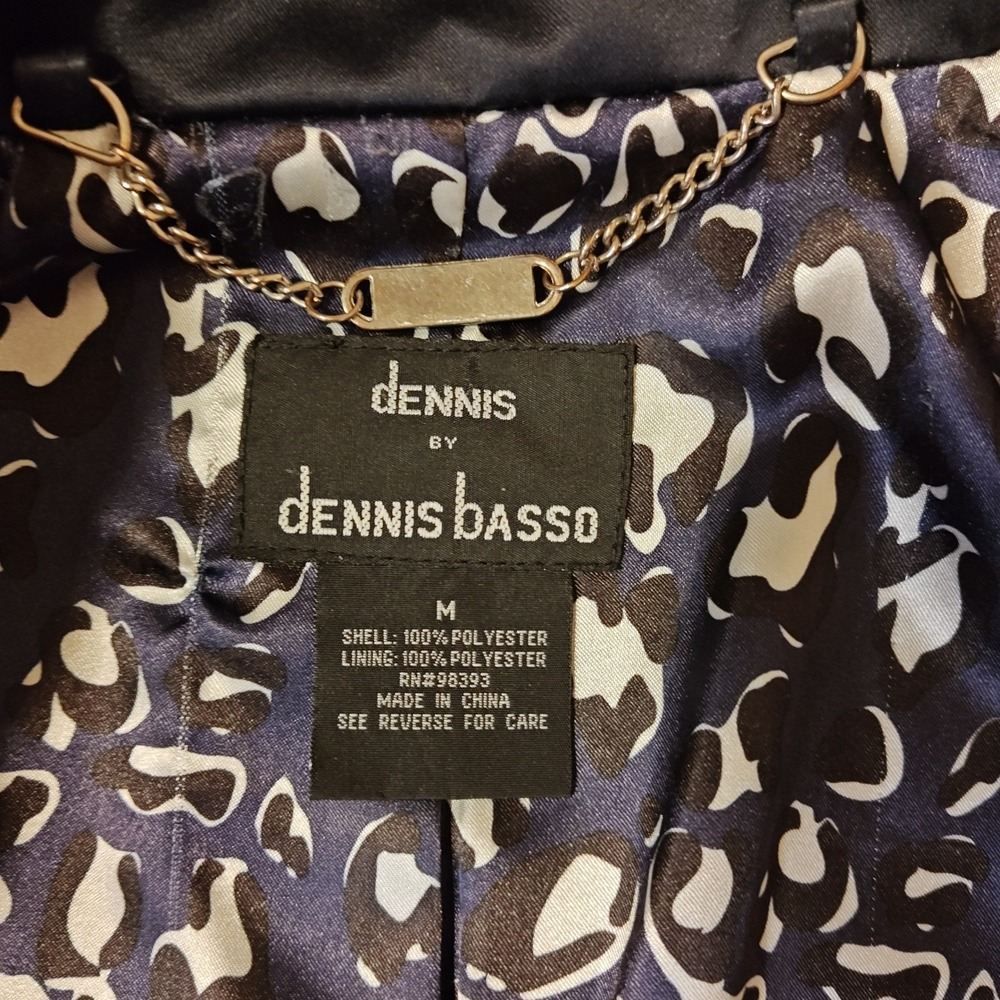 Dennis Basso Jacket Womens Medium Navy Blue Satin Zip Front Leopard Lined 3/4 Sl - Picture 5 of 13